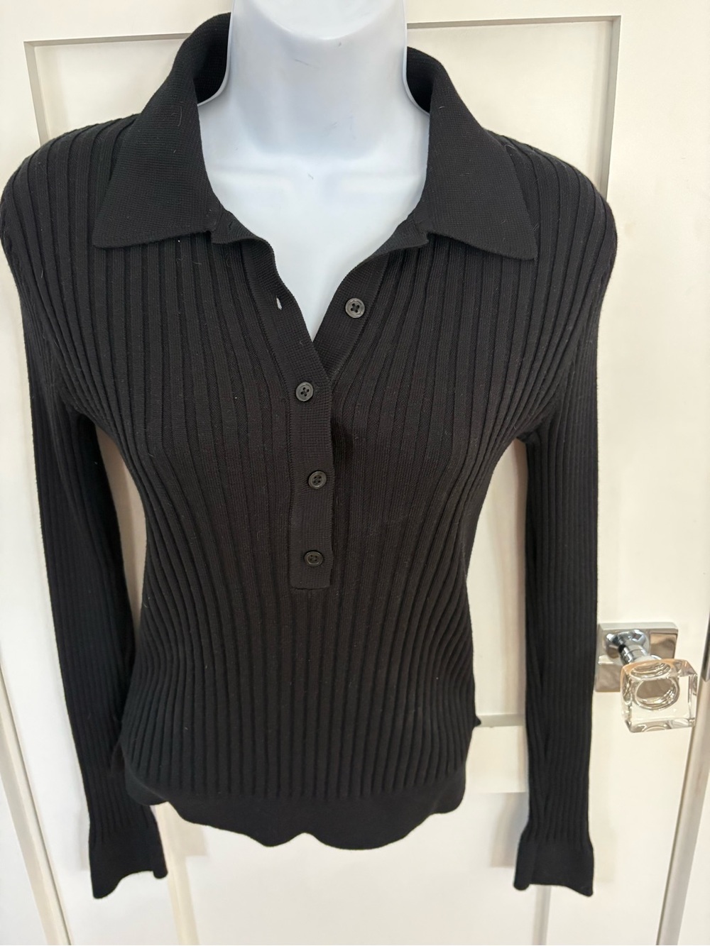 Athleta Black Ribbed Polo Button-Down Long Sleeve Top medium. Like brand new.